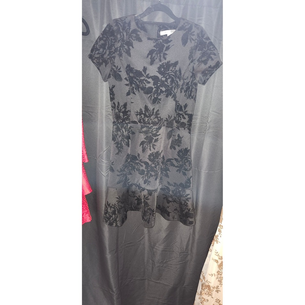 Necessary Objects Black Floral Burnout‎ Velvet Midi Dress Size Large